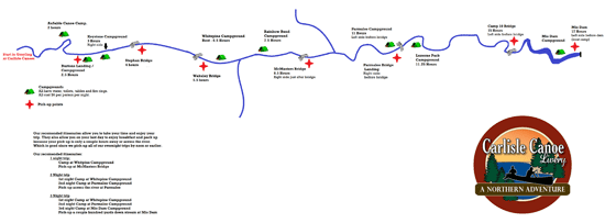 Grayling Canoeing overnight trip map